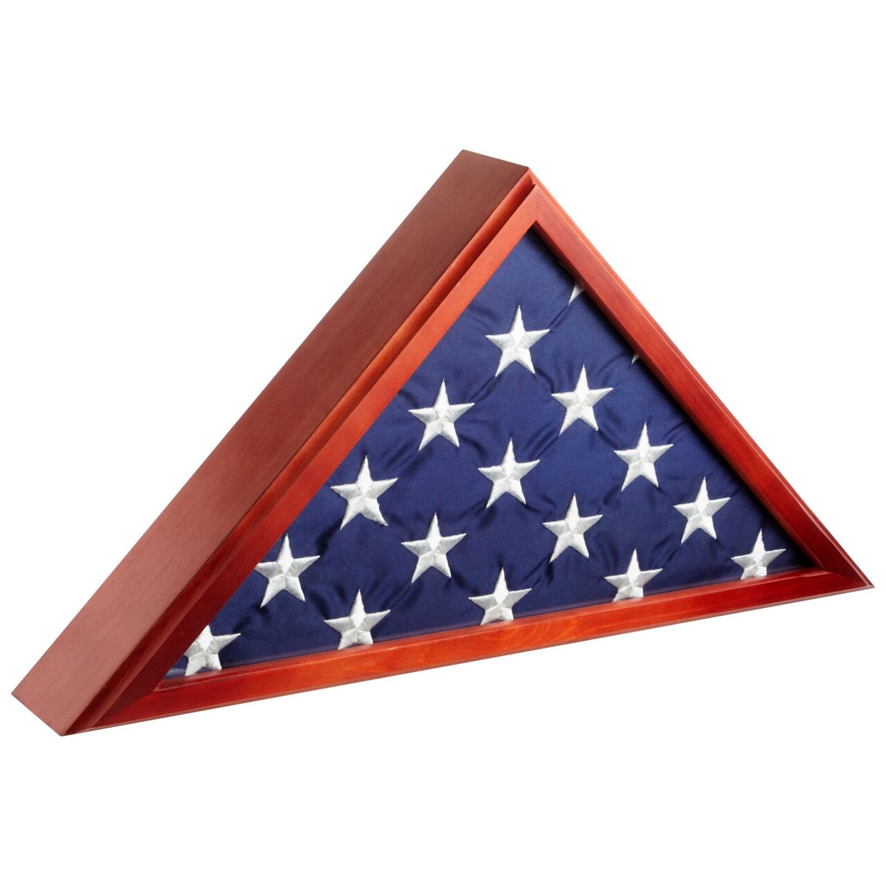 Large Flag Box Display Case for Burial Flag, Veterans, Triangle Holder for a Folded 5' x 9.5' Military Flag with Wall Mount and Glass Front (Cherry Wood Finish, 24.7 x 12.4 x 3.5 In)